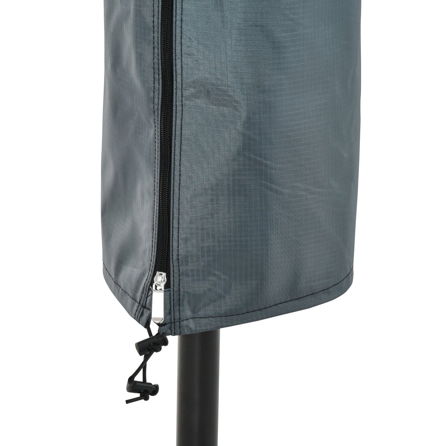 Outsunny gray umbrella cover hem with zipper pull and adjustable cord around the pole.