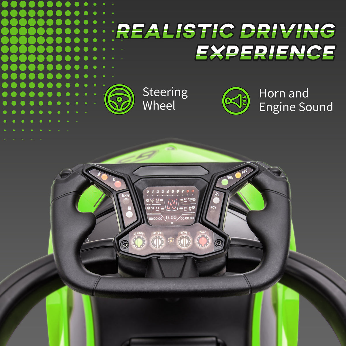 AIYAPLAY Kids 3-In-1 Lamborghini Ride-On and Stroller, with Horn - Green