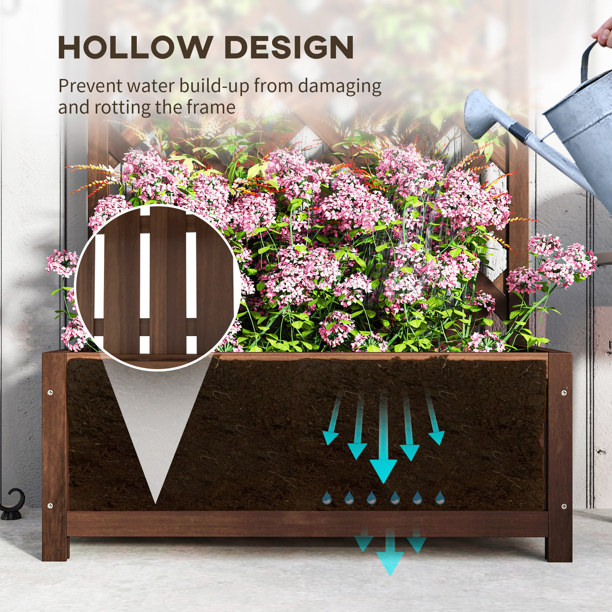 Outsunny wooden planter box with slatted base for water drainage