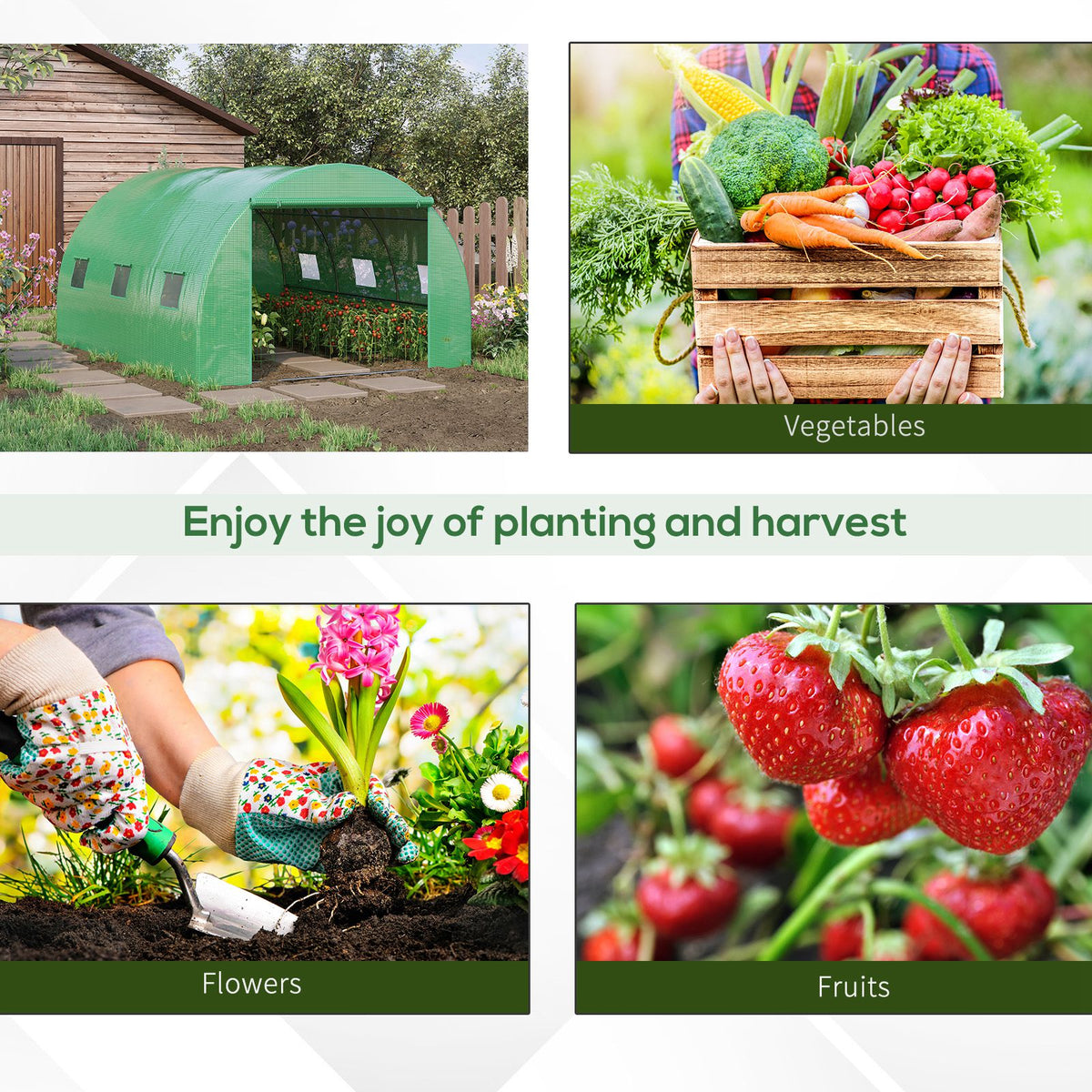 Outsunny green walk-in polytunnel greenhouse with open front and mesh windows