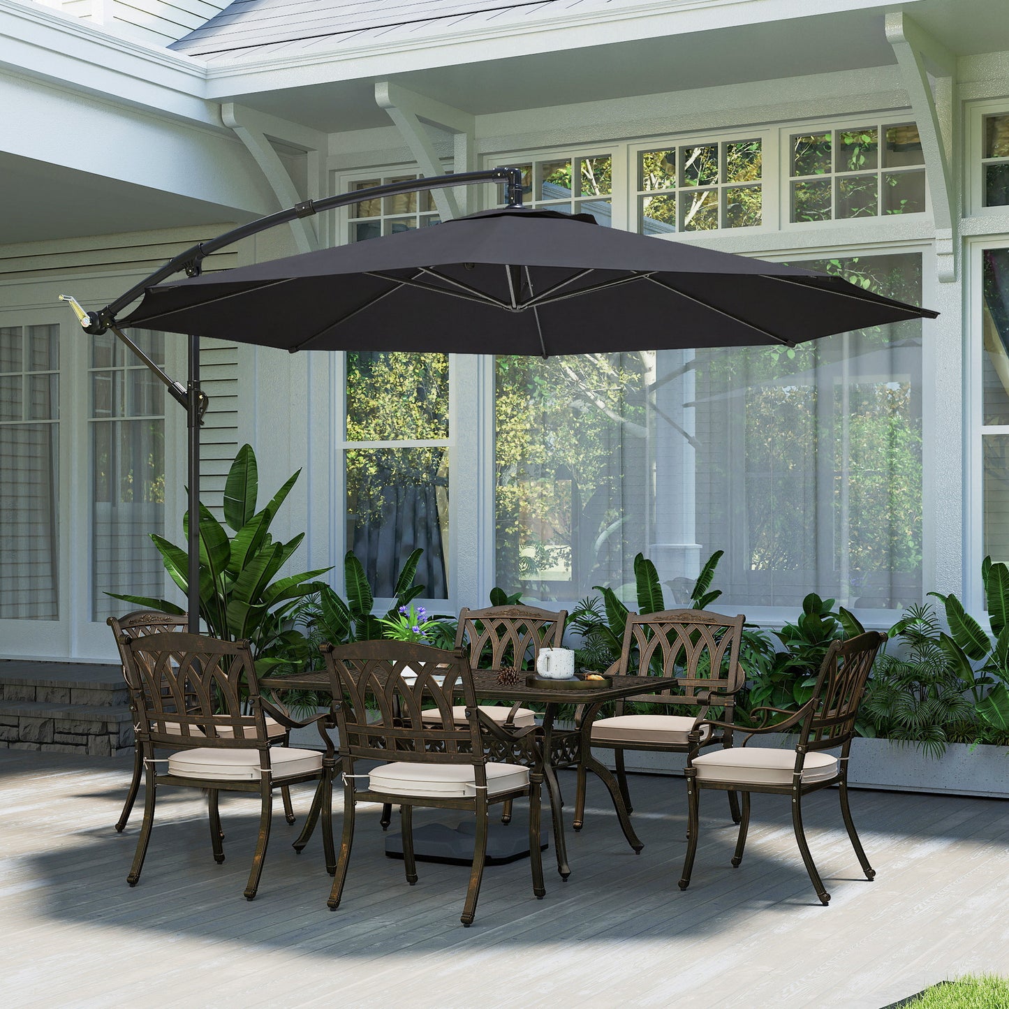 Outsunny 3 m Overhanging Cantilever Parasol, with Cross Base - Black