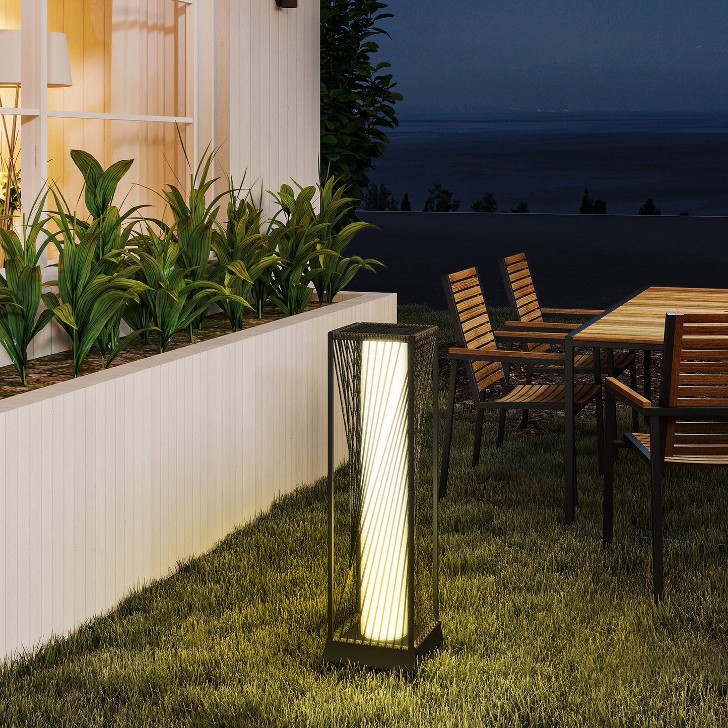 Outsunny Garden Rattan Lamp, 77 cm Tall Solar Rattan Floor Lamp, Solar Garden Light with Auto On/Off LED Lights, IP44 Waterproof for Outdoor, Porch, Pathway, Terrace, Grey