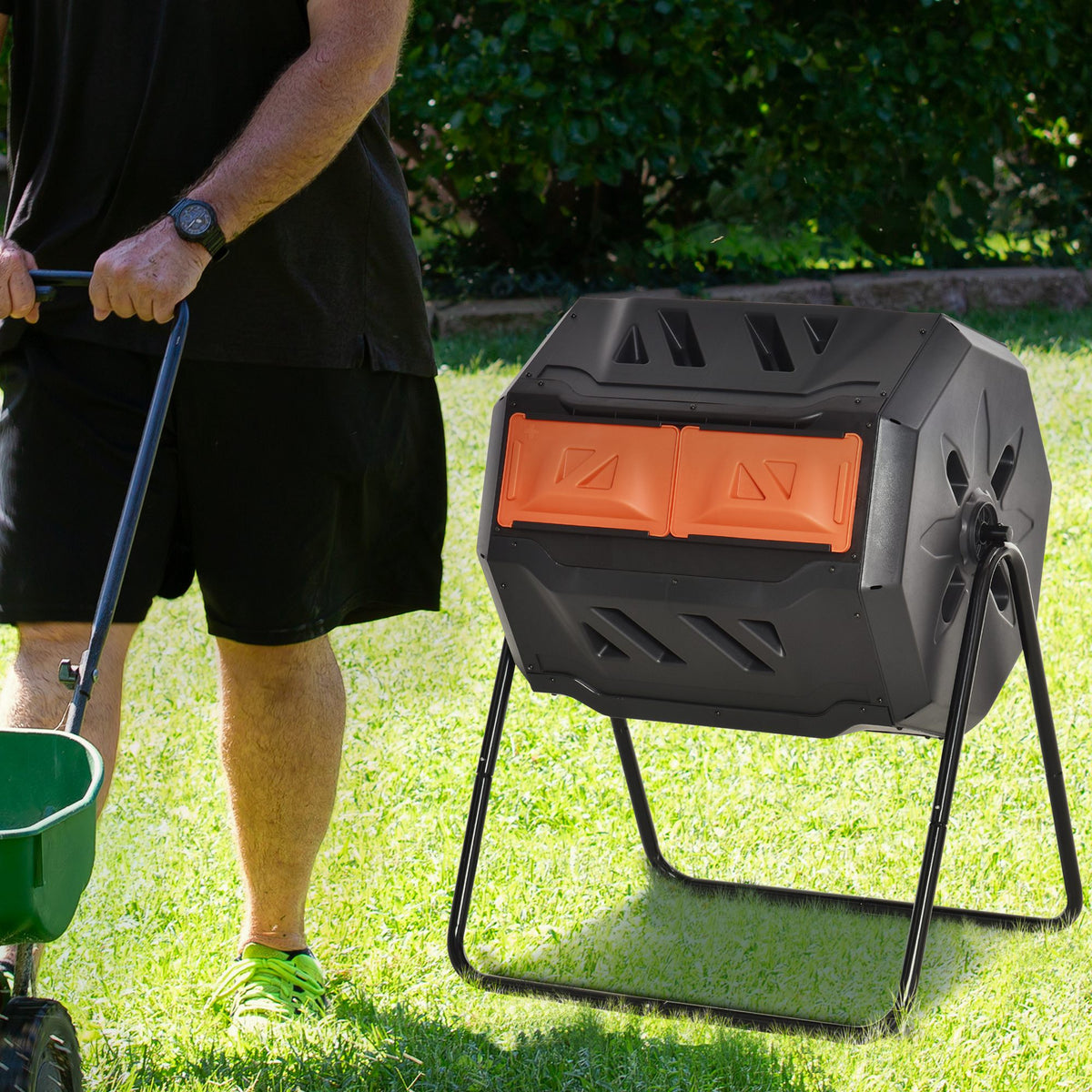 Outsunny 160L 360° Rotating Dual Chamber Composter - Orange