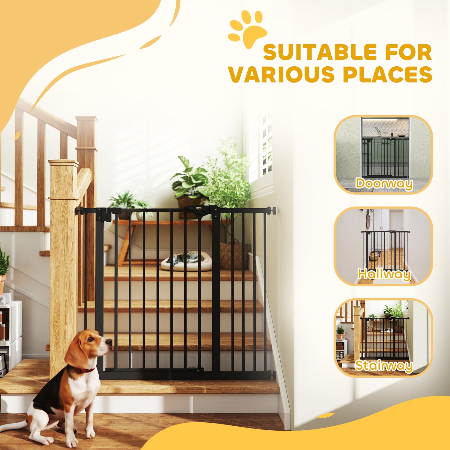 PawHut Adjustable Safety Gate w/ One Extensions, Four Adjustable Screws, Black