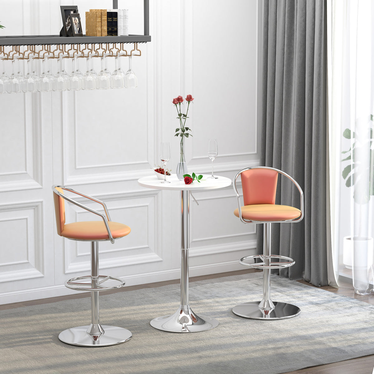 HOMCOM Bar Table Φ60cm Adjustable Height Round Bistro Table w/ Swivel Top Metal Frame Counter Surface Stylish Kitchen Conservatory White