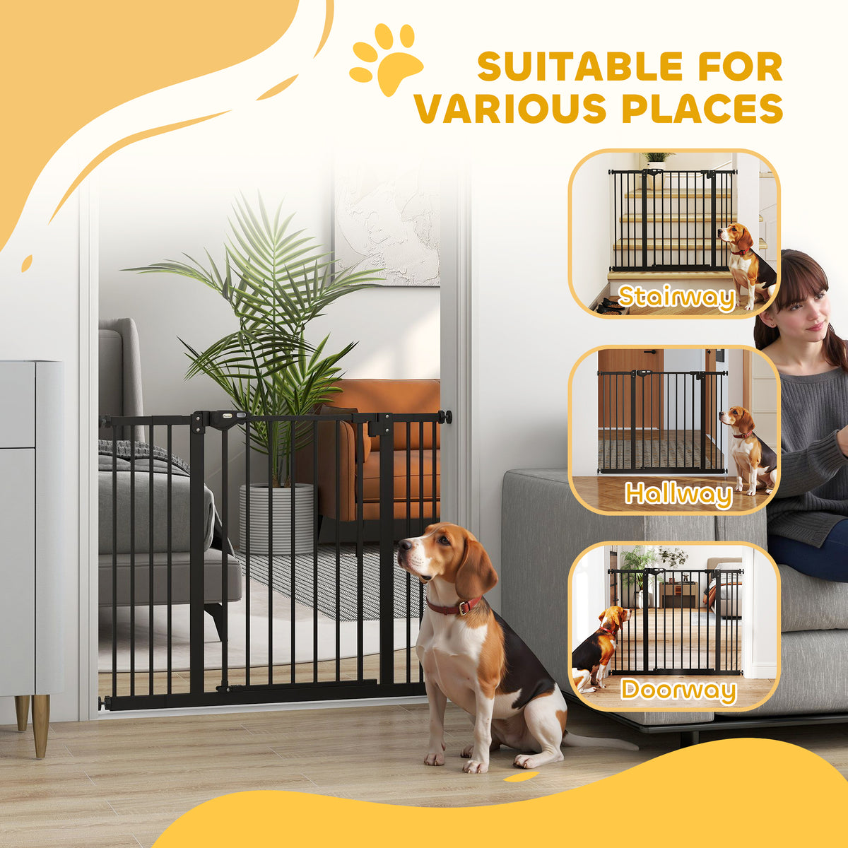 PawHut Adjustable Safety Gate w/ Two Extensions, Four Adjustable Screws, Black