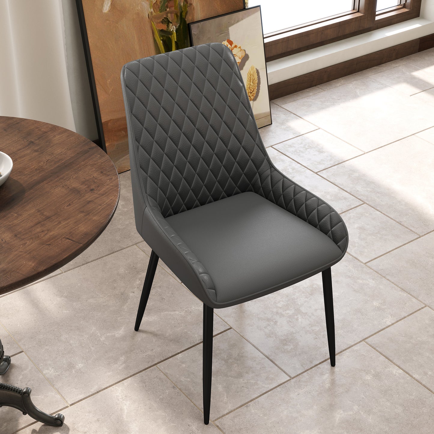 HOMCOM Set of 4 Quilted PU Leather Dining Chairs with Metal Frame 4 Legs Foot Caps Home Seating Modern Stylish Executive, Grey