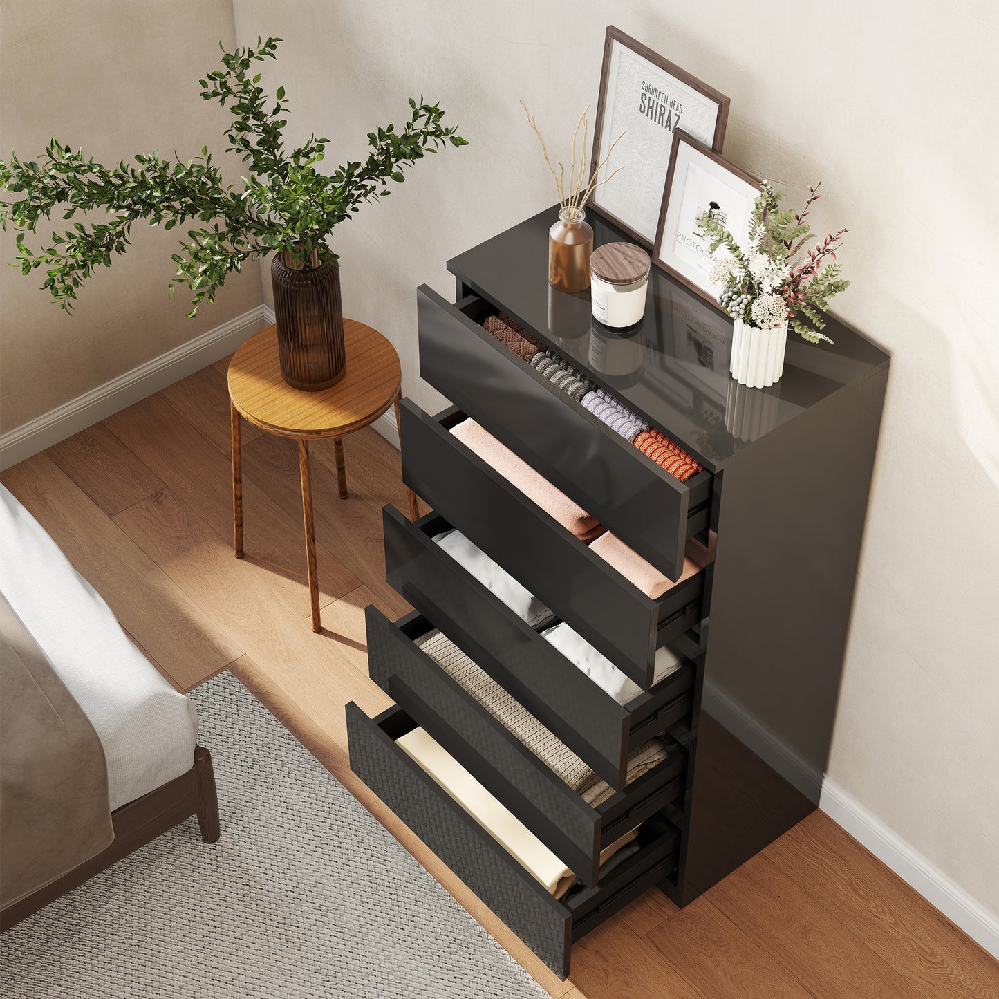 HOMCOM Chest of Drawers, 5-Drawer Storage Cabinets, Modern Dresser, Storage Drawer Unit for Bedroom