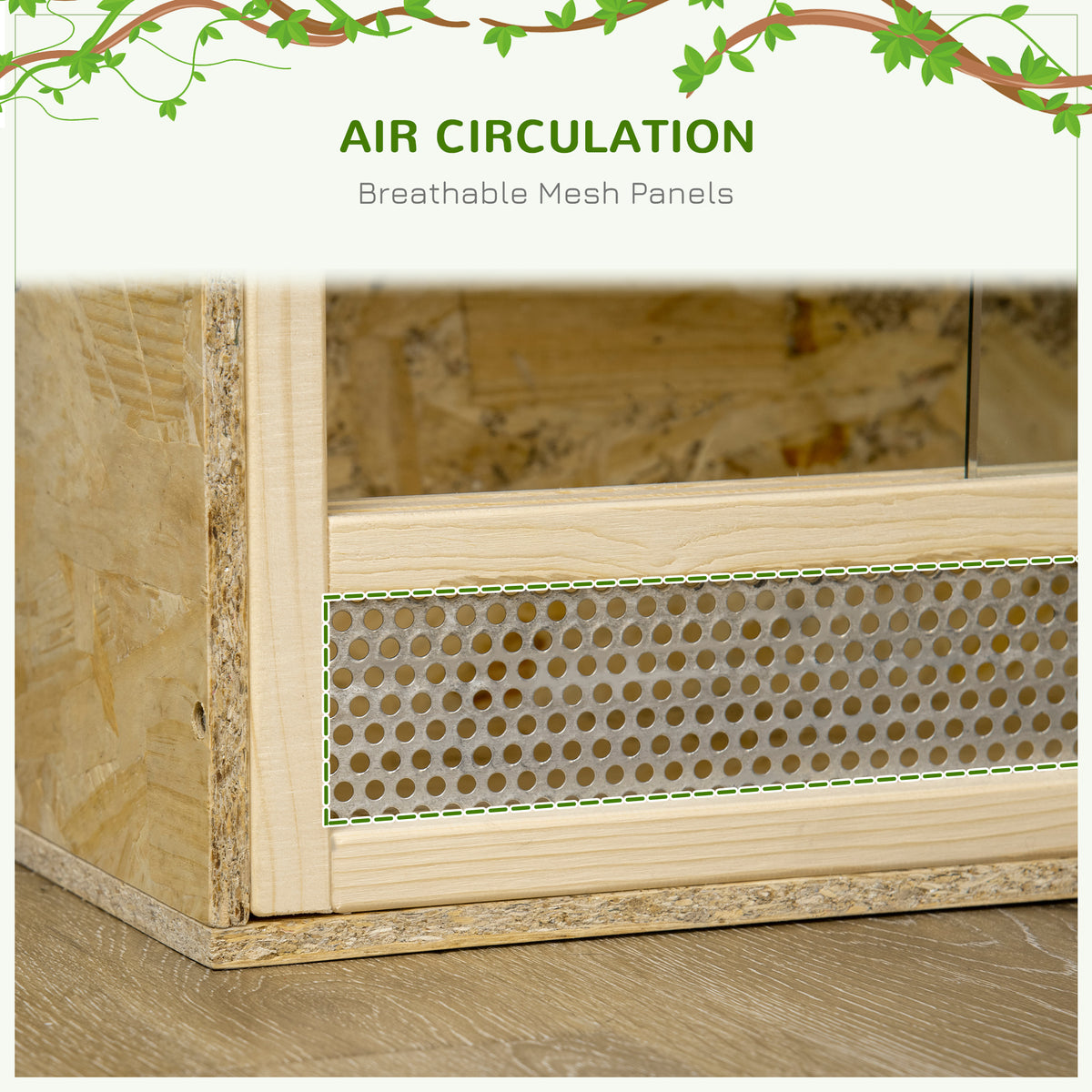 PawHut terrarium close-up showing the perforated front ventilation panel