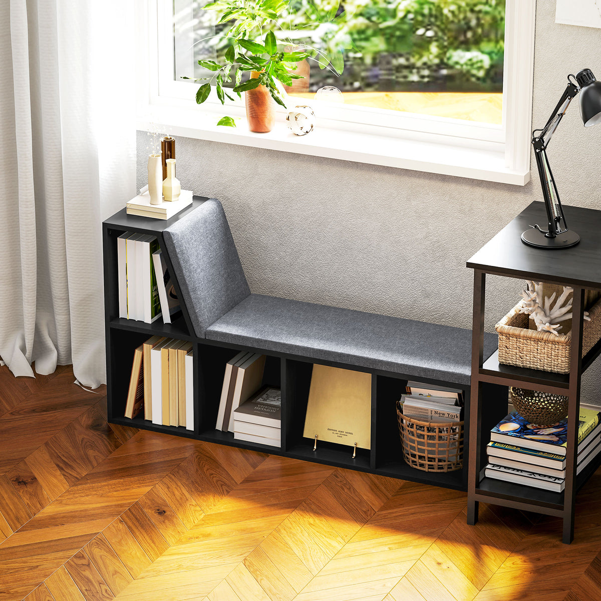 HOMCOM 2 Tier Modern Bookcase Bookshelf with Removable Cushions for Living Room