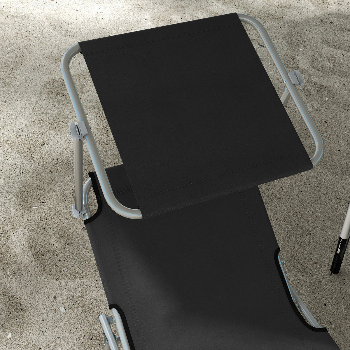 Outsunny Foldable Sun Lounger Set of 2 with Sun Shade & Adjustable Backrest - Black
