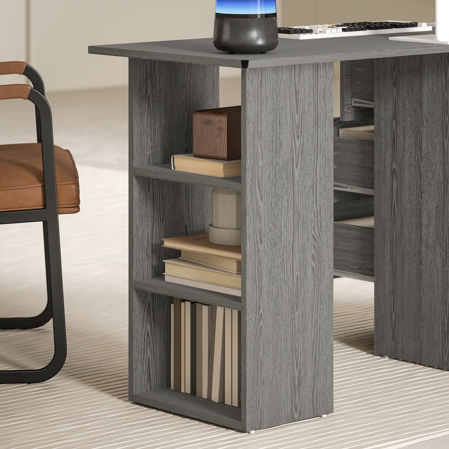 HOMCOM Computer Desk with Drawers, Home Office Desk, Writing Table, PC Workstation with 3 Storage Shelves for Working, Study, 120 x 49 x 72 cm, Grey