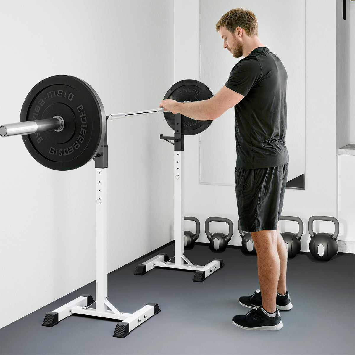 HOMCOM Heavy Duty Weight Bar Barbell Squat Stand Barbell Rack Spotter, for Home, Gym - Black