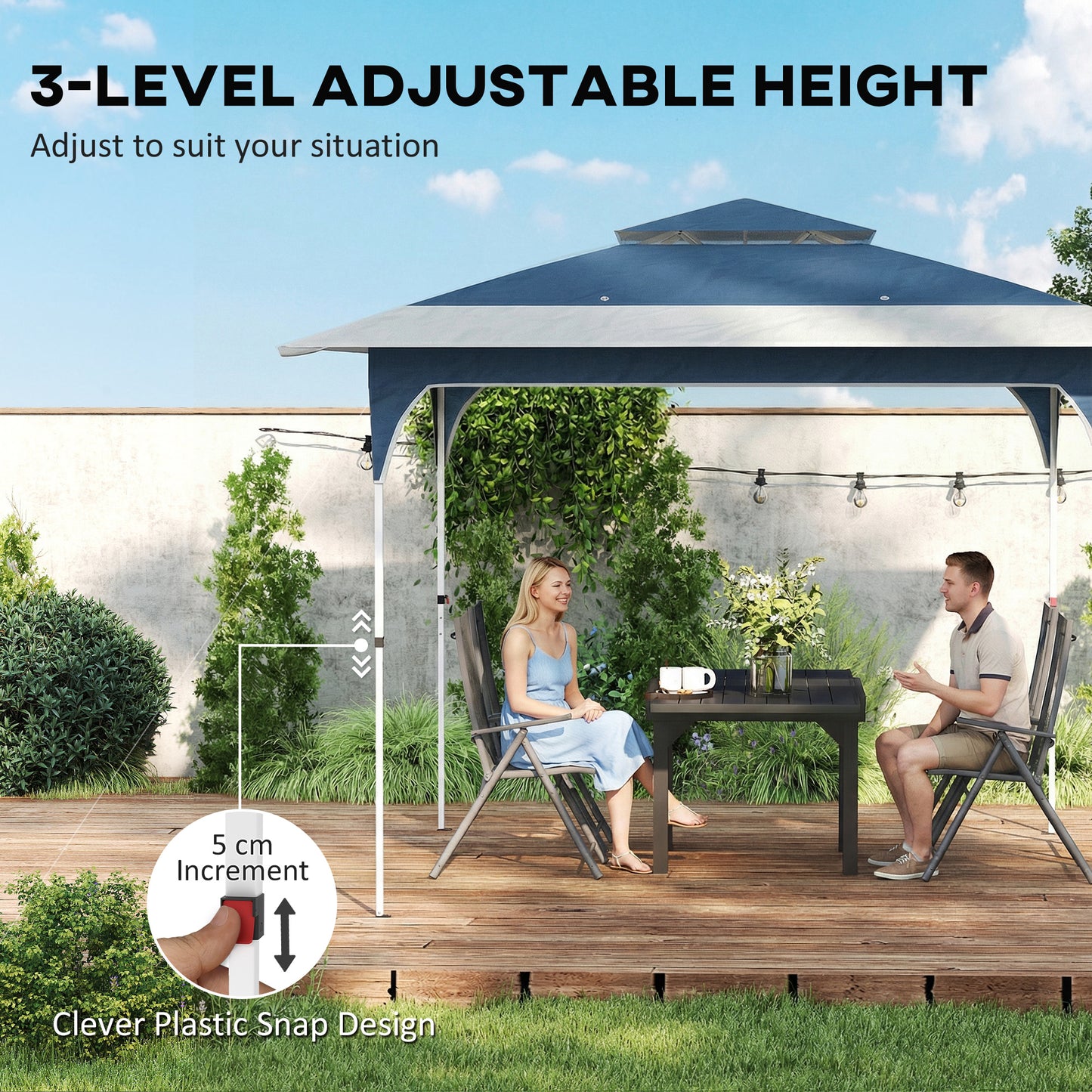 Outsunny 3.5 x 3.5 m Pop Up Gazebo with One-Push Setup, UPF50+ Double Tier Garden Party Tent Marquee with Carry Bag, Blue