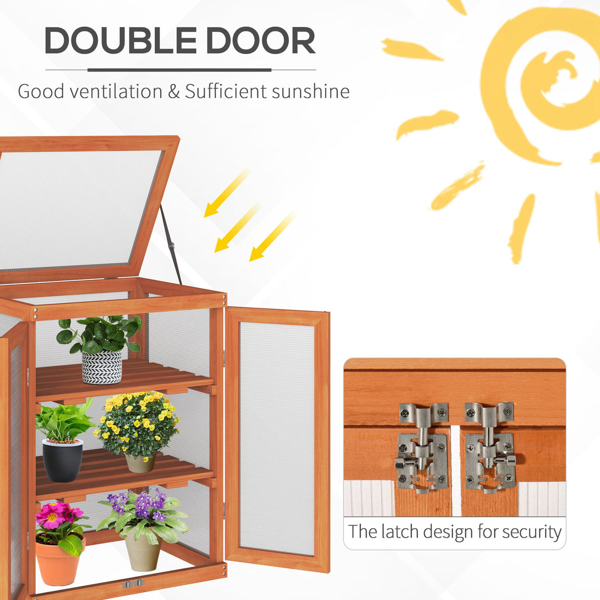 Outsunny 3-tier Wood Greenhouse Garden Polycarbonate Cold Frame Balcony Grow House with Storage Shelf for Plants, Flowers, Orange
