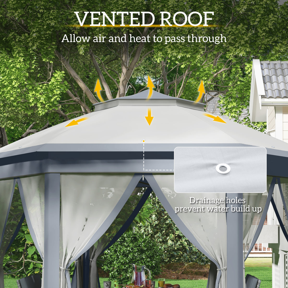 Outsunny gazebo with a vented canopy roof and drainage eyelet