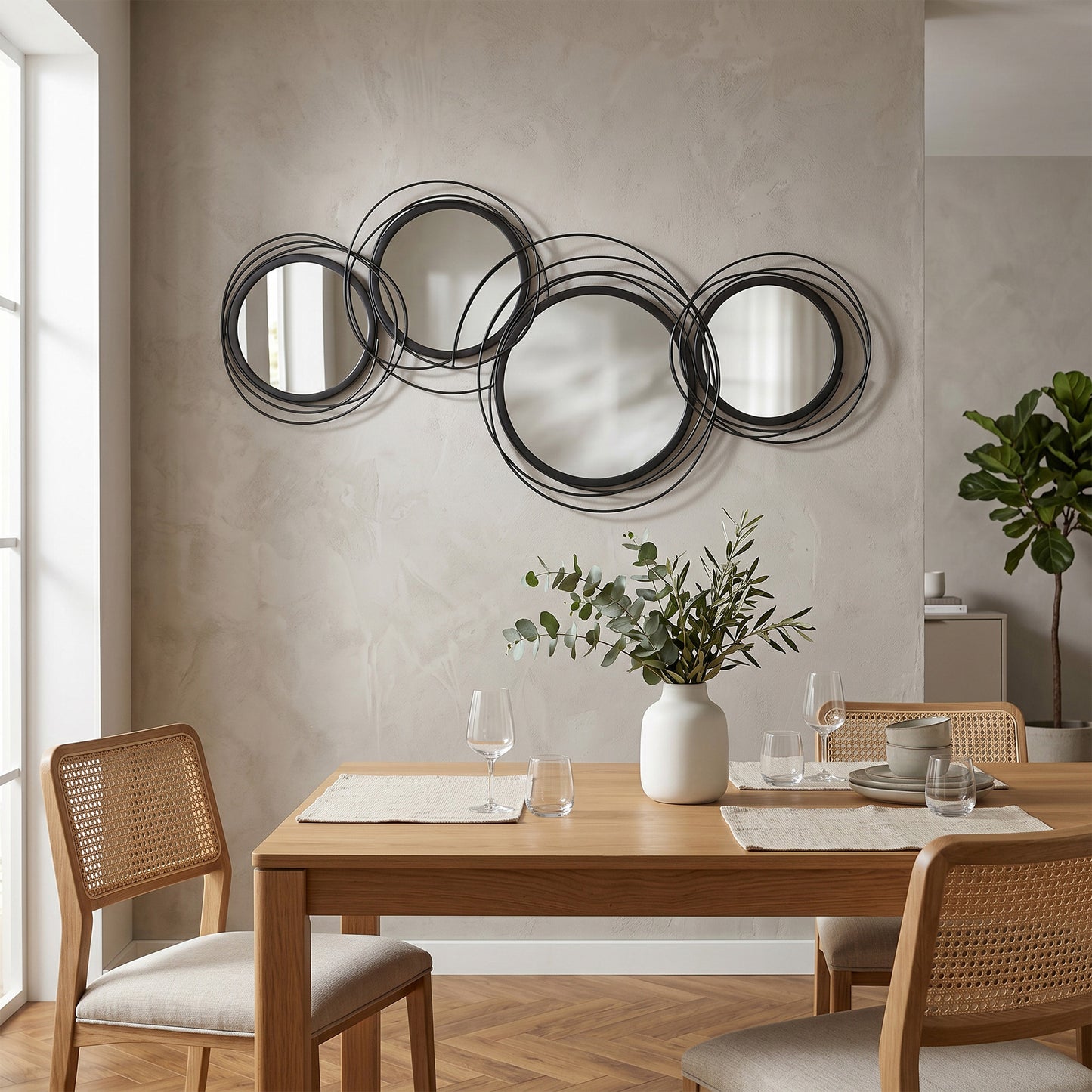 HOMCOM Metal Wall Art 56cm Modern Decorative Mirror Decor for Living Room Bedroom Dining Room, Black