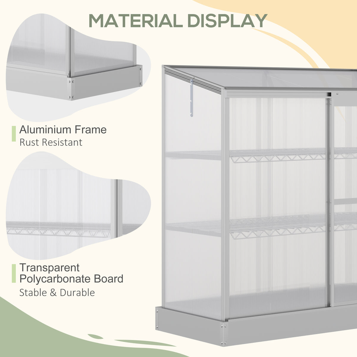 Outsunny greenhouse with aluminum frame and transparent polycarbonate panels