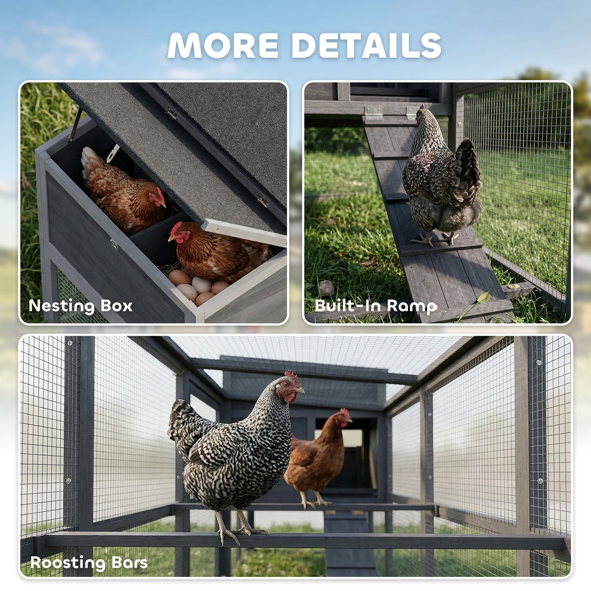 PawHut Large Chicken Coop, Wooden Hen House with Covered Run, Nesting Box, Pull-Out Tray, Opening Asphalt Roof