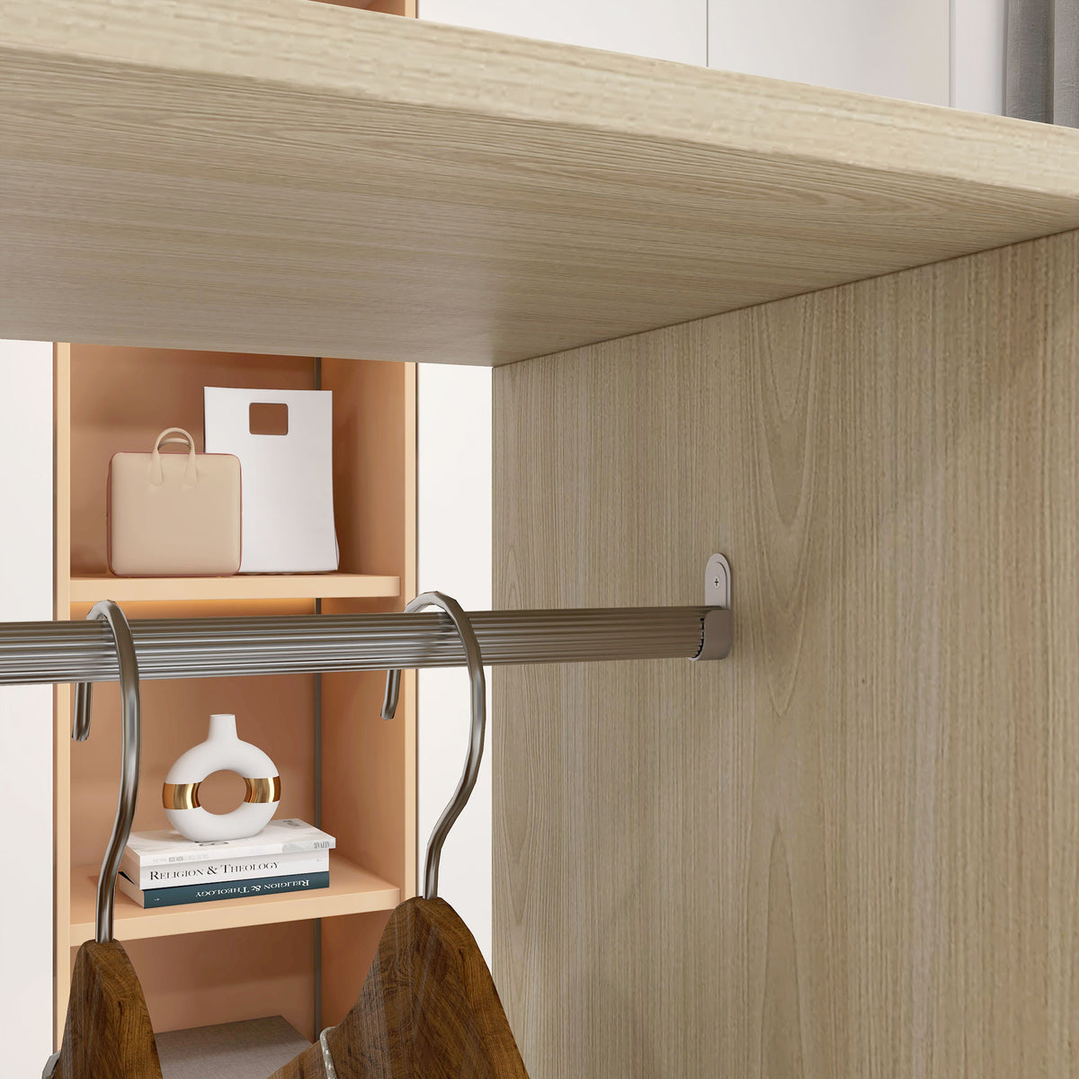 HOMCOM Open Wardrobe Double Mobile Storage Shelves Organizer W/6 Wheels-Natural
