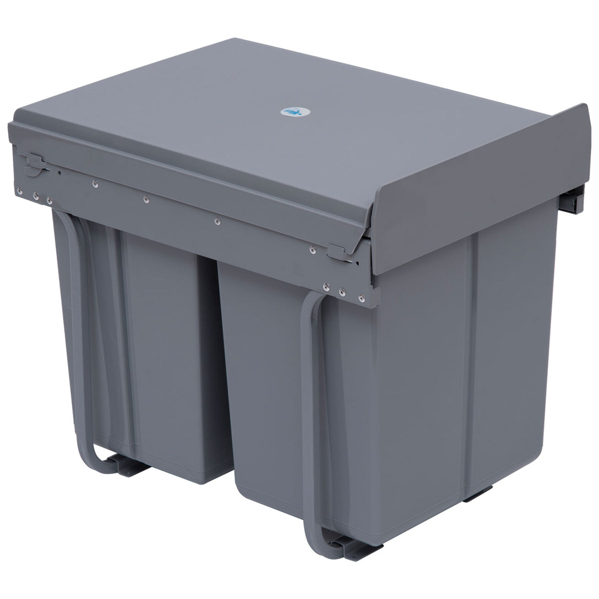 HOMCOM gray pull-out recycling bin with three compartments and a top panel