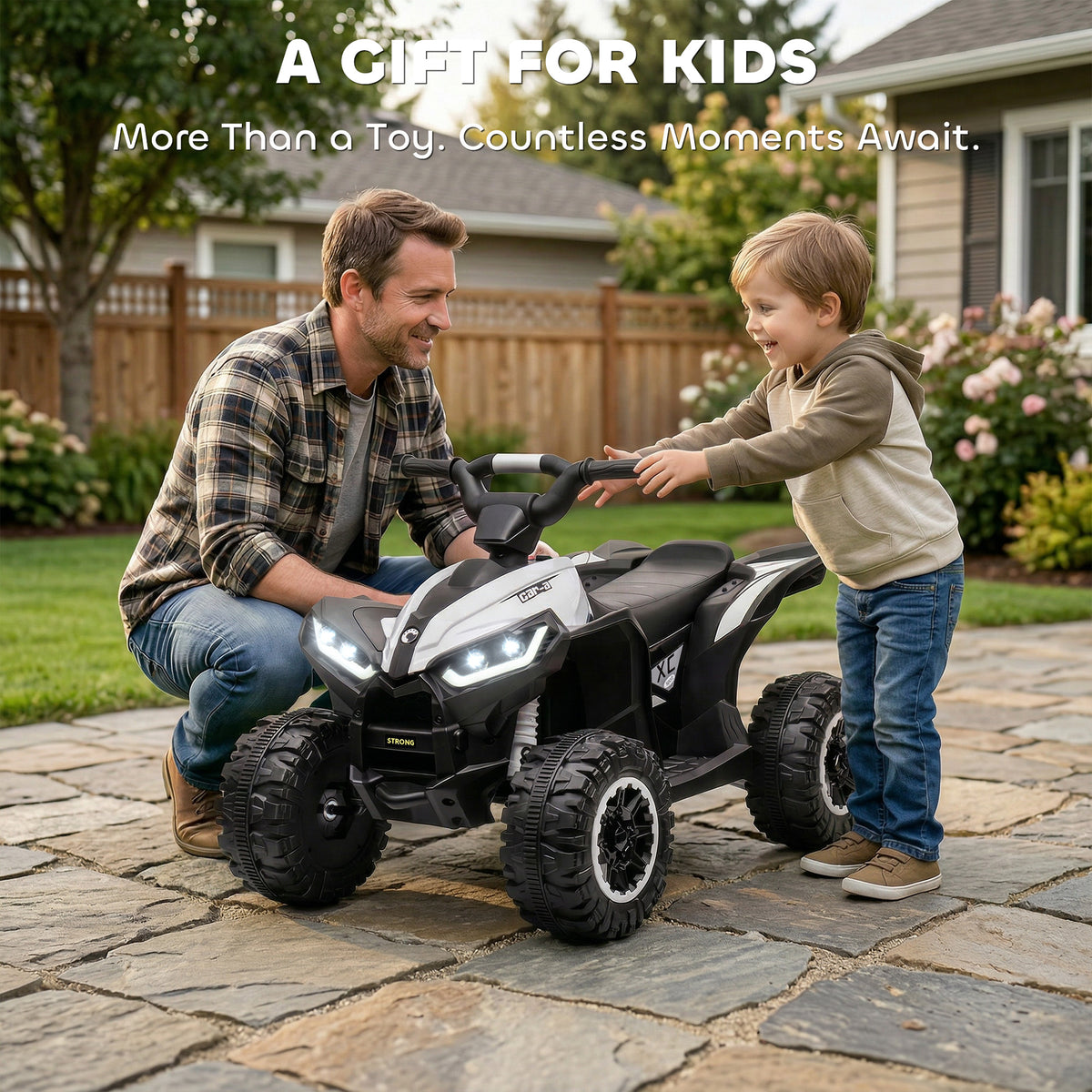 HOMCOM 12V Ride-On Quad Bike w/ Music, Horn, for Ages 3-5 Years - White