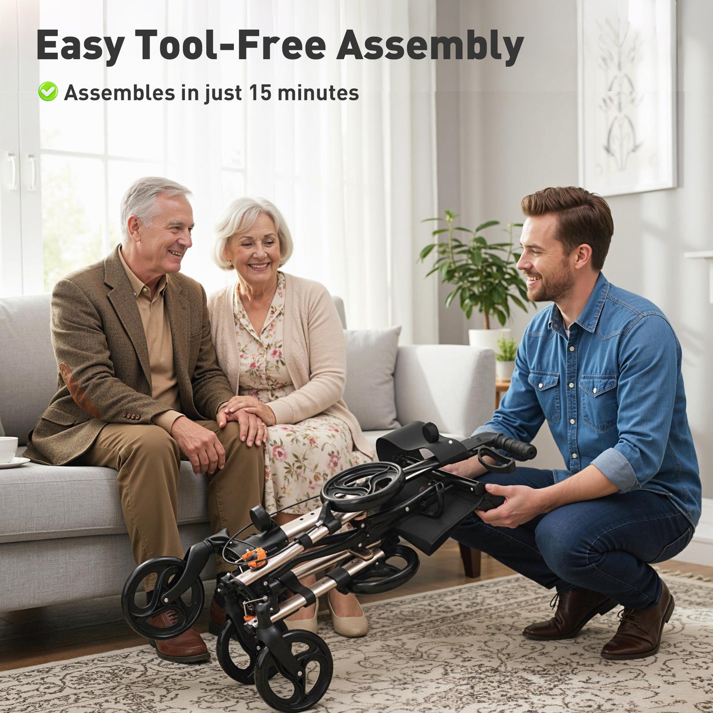 HOMCOM Rollator Walker with Seat with Carry Bag, Adjustable Height, Cane Holder for Seniors and Disabled, Gold Tone