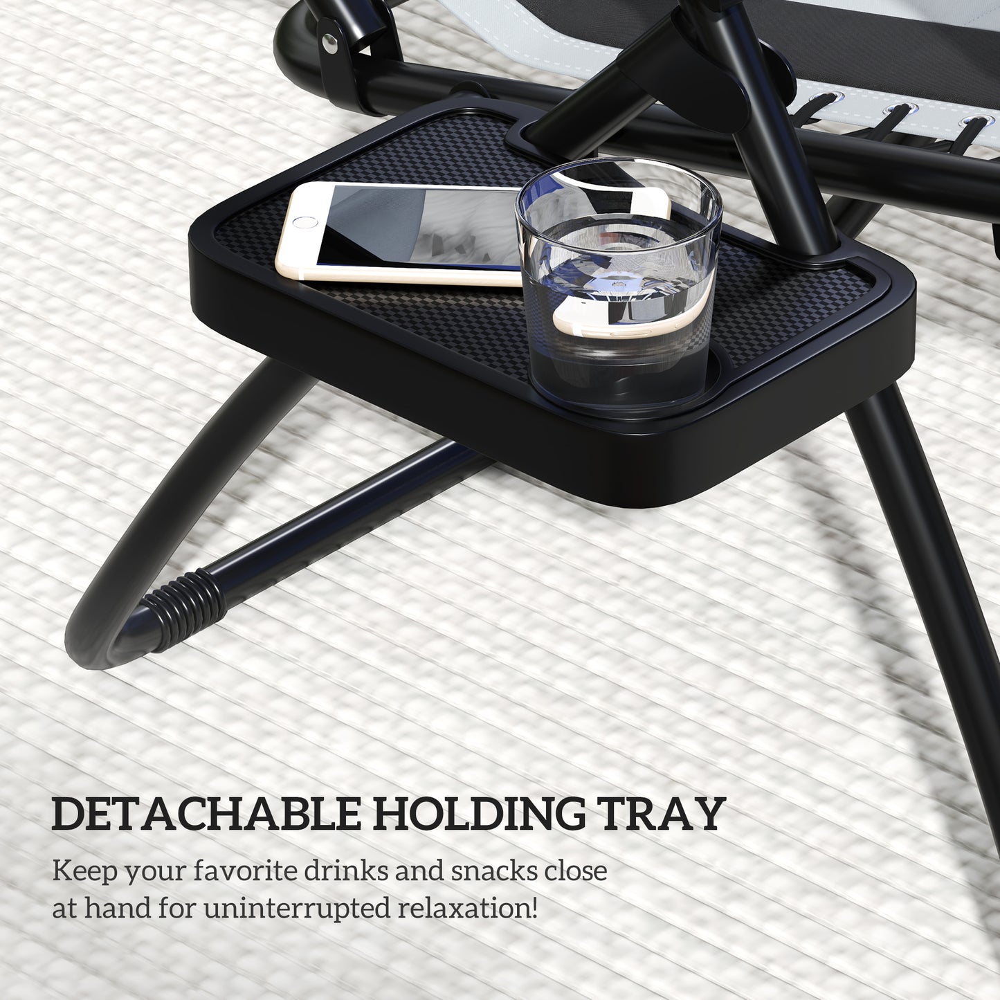 Outsunny lounge chair detachable side tray holds a drink and phone