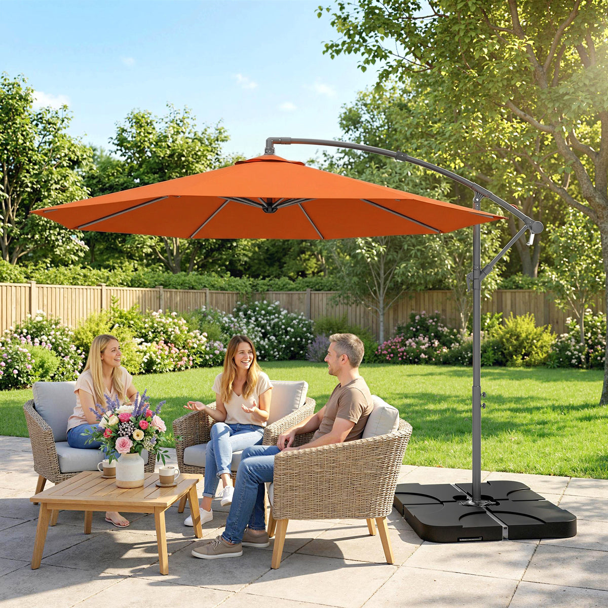 Outsunny 3m Overhanging Parasol, with Base, Weights and Cover - Orange