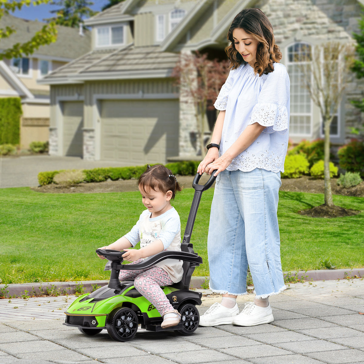 AIYAPLAY Kids 3-In-1 Lamborghini Ride-On and Stroller, with Horn - Green
