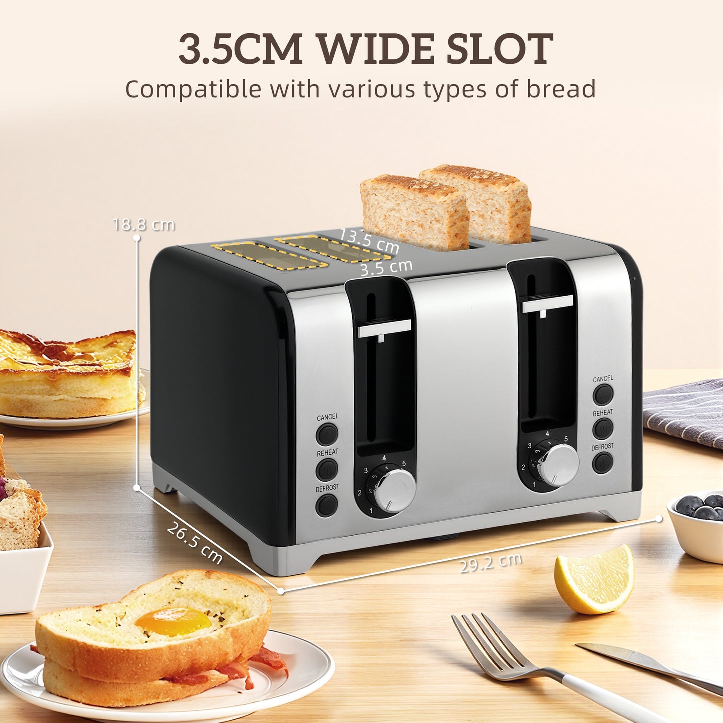 HOMCOM Retro 3000W Kettle and Toaster Set - Black
