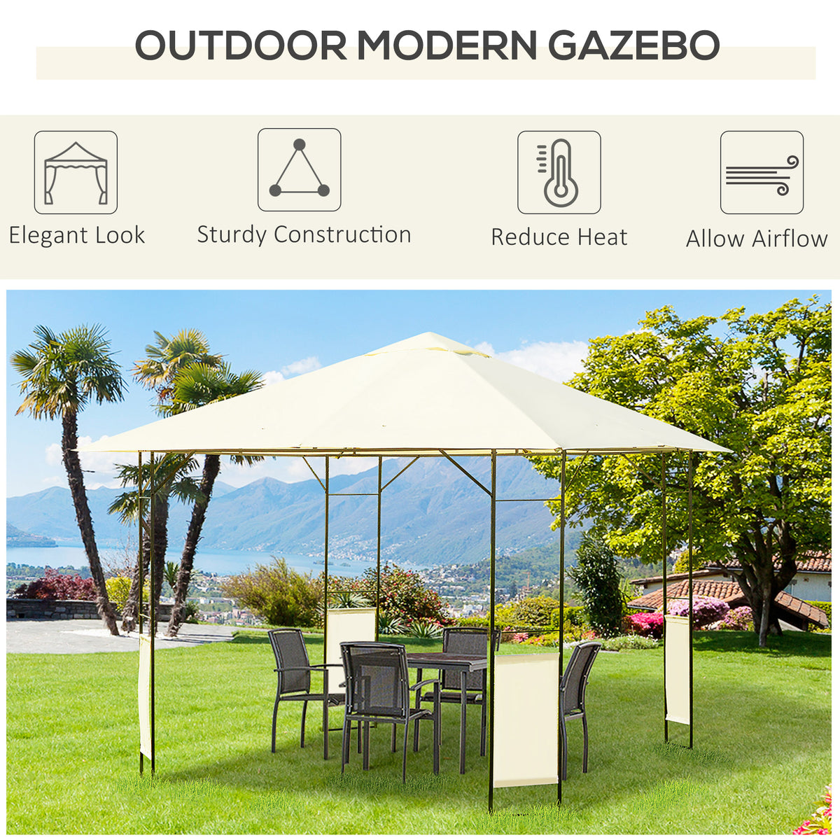 Outsunny cream patio gazebo with open sides and a peaked canopy