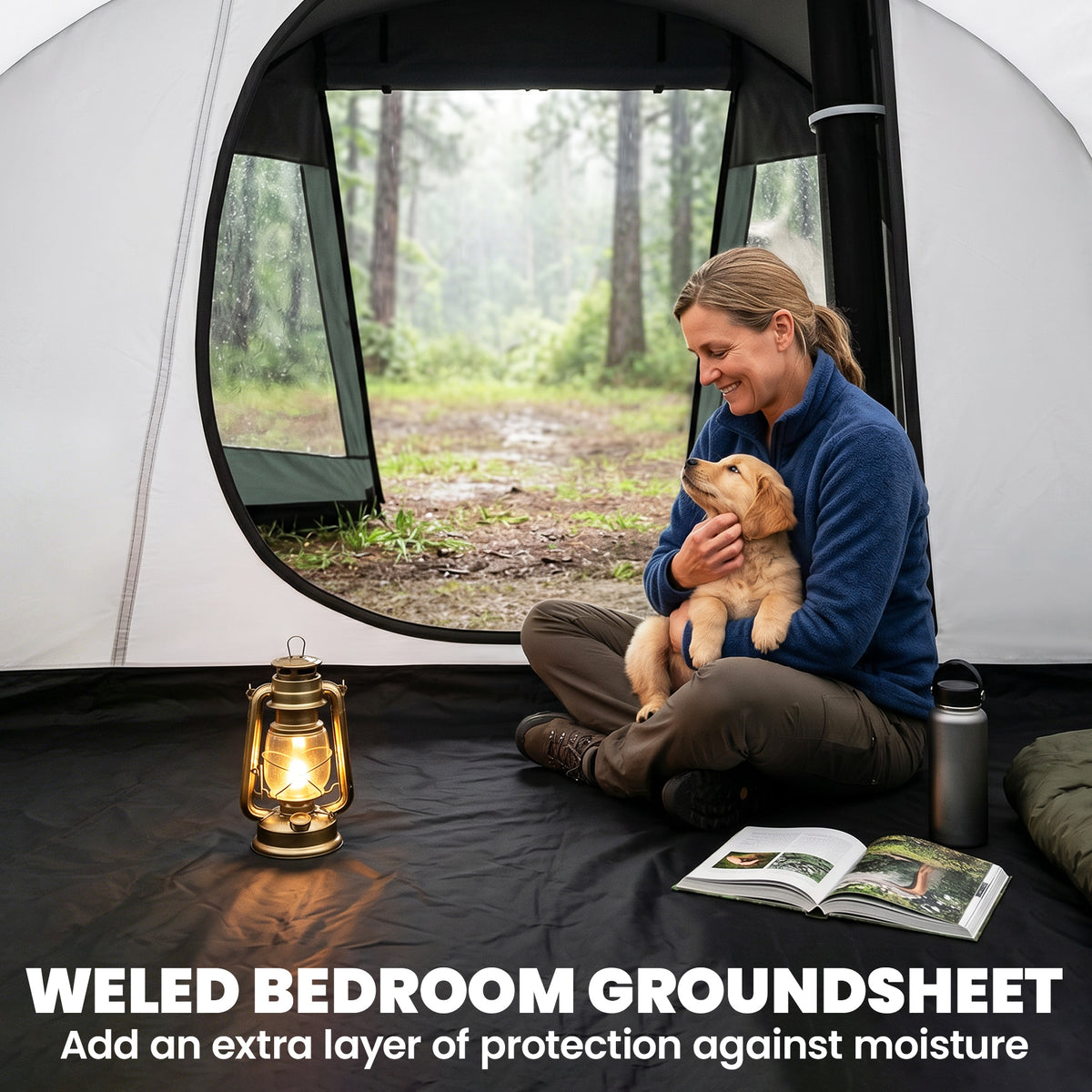 Outsunny tent interior with dark groundsheet and large open doorway