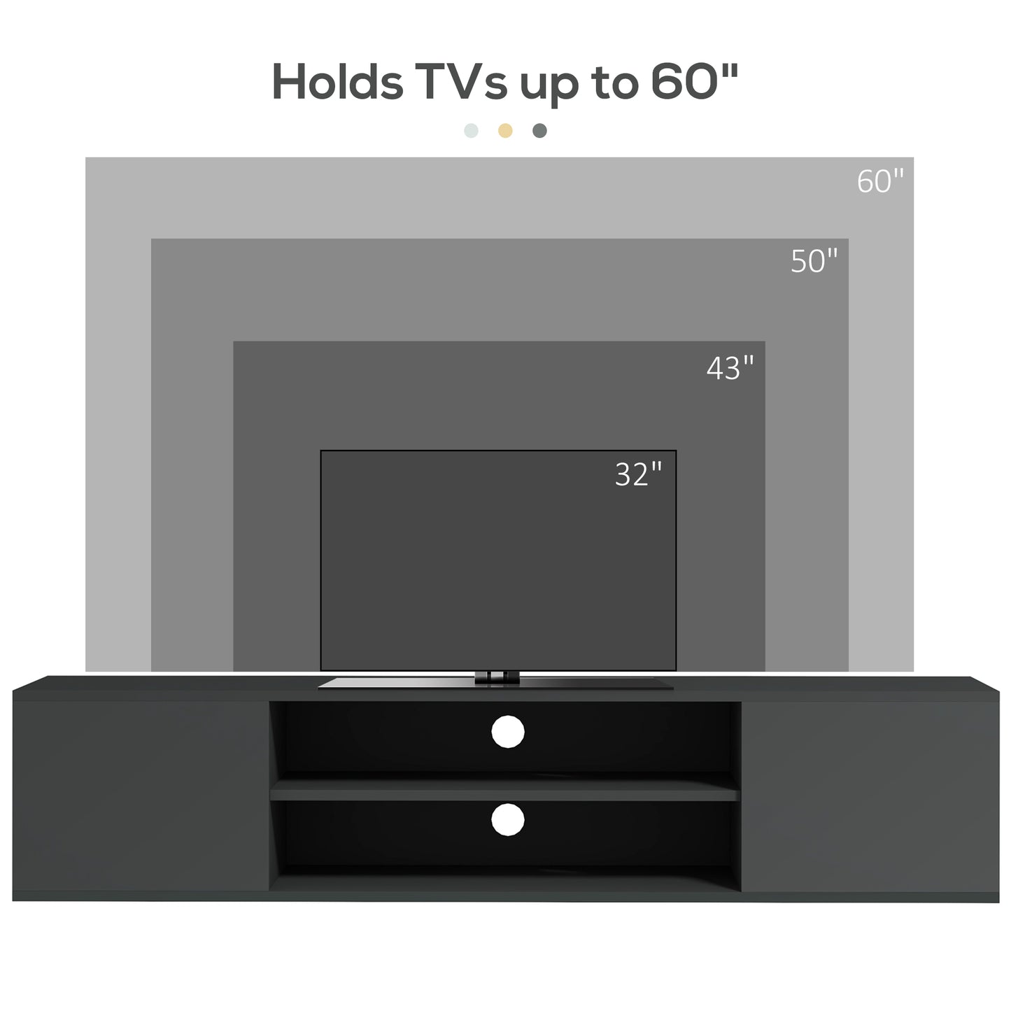 HOMCOM Floating TV Stand Cabinet for TVs up to 60", Wall Mounted TV Unit, Grey