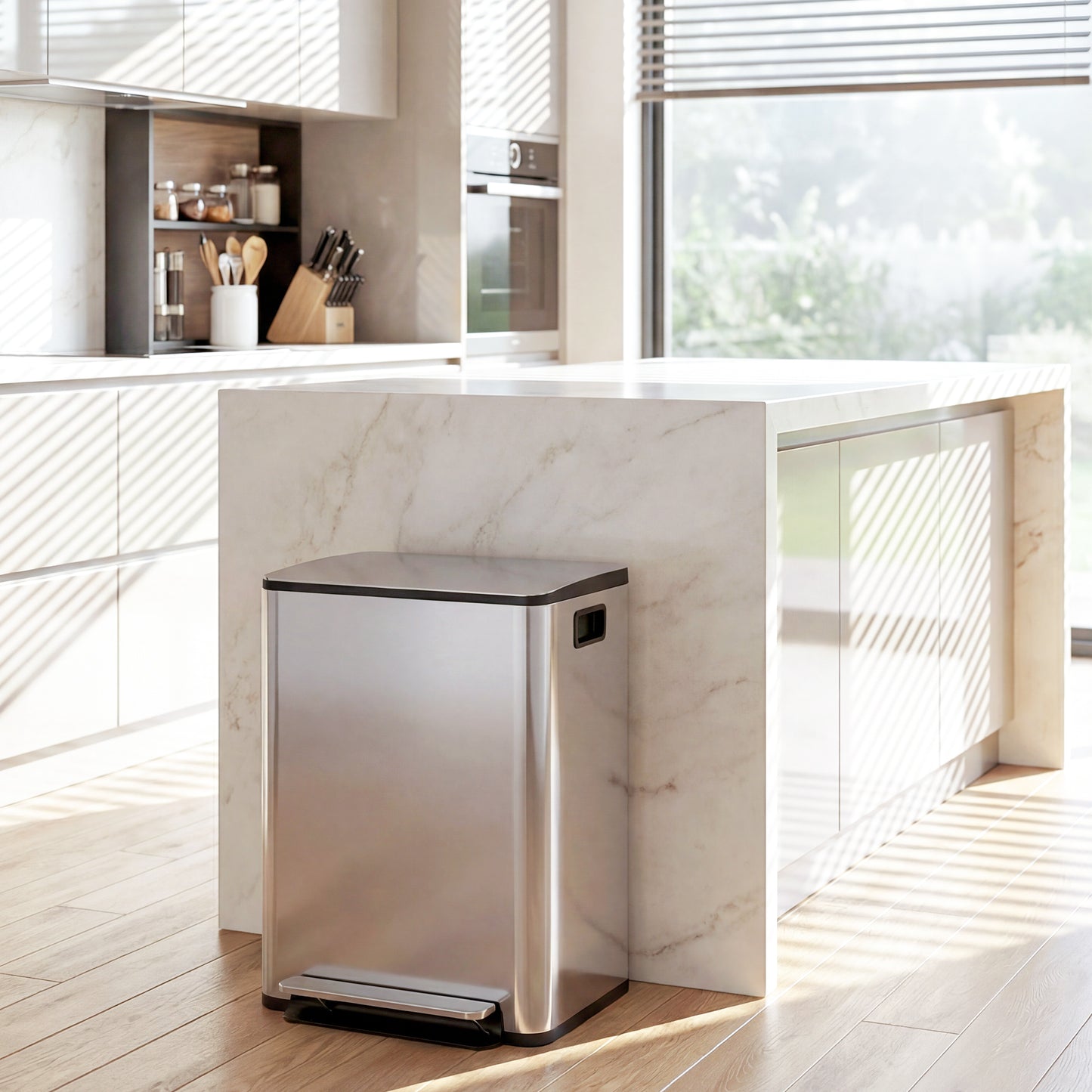 HOMCOM 40L Dual Compartment Stainless Steel Bin, with Deodoriser Holders - Silver Tone