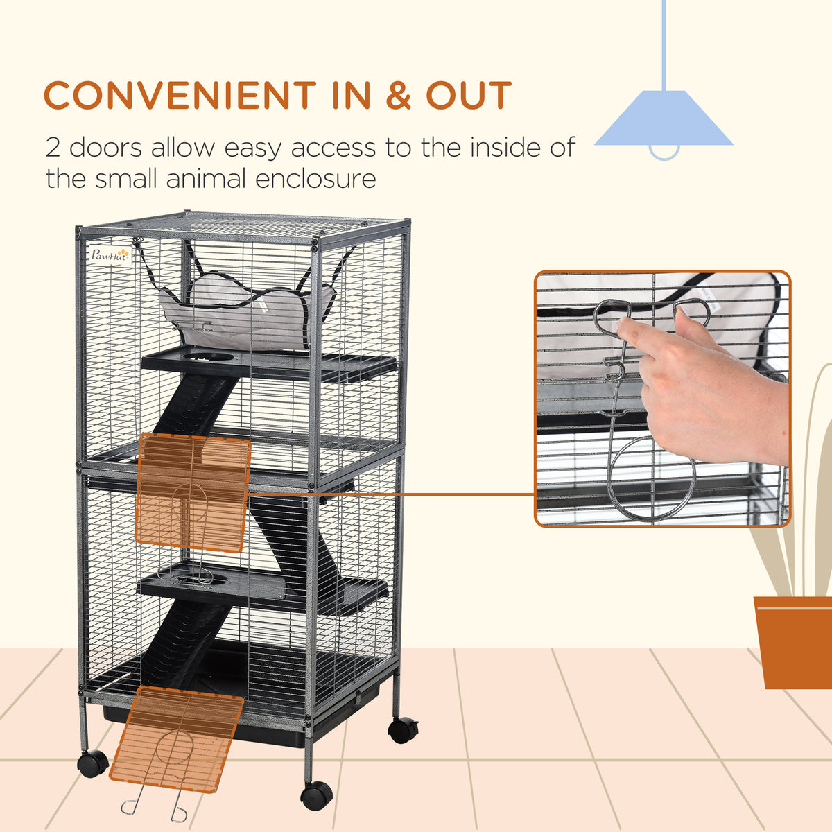 PawHut four-tier animal cage with two access doors, ramps, platforms, and hammock