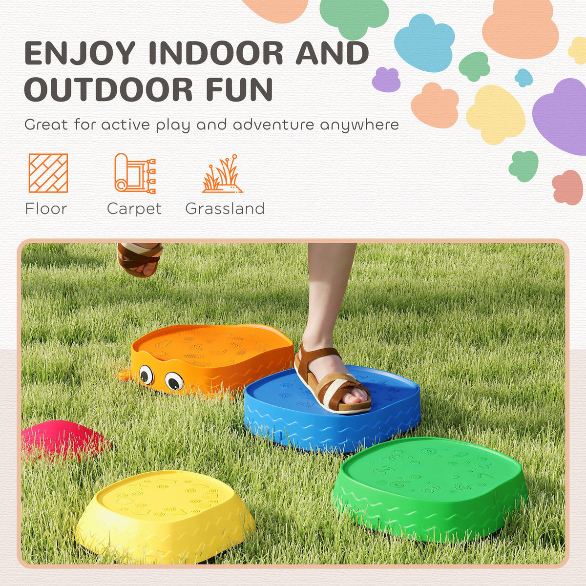 AIYAPLAY 5PCS Sensory Stepping Stones for Toddlers, Frog-Shaped Kids Stepping Stones Set with Anti-Slip Edging for Ages 2-8