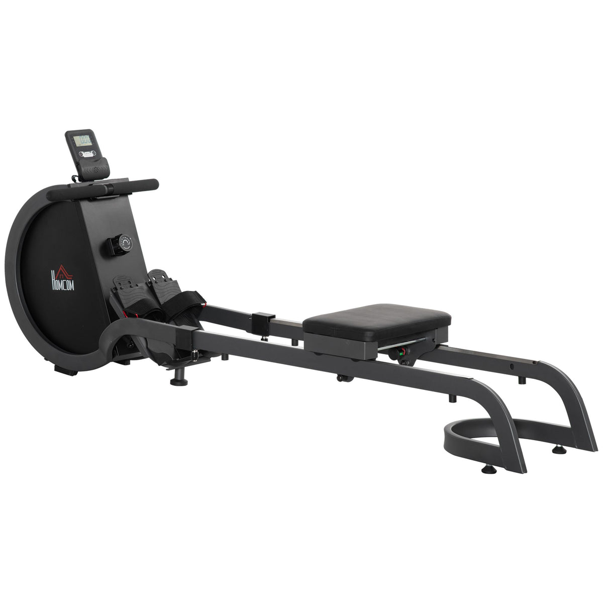 HOMCOM black magnetic rowing machine with padded seat, foot pedals and digital monitor
