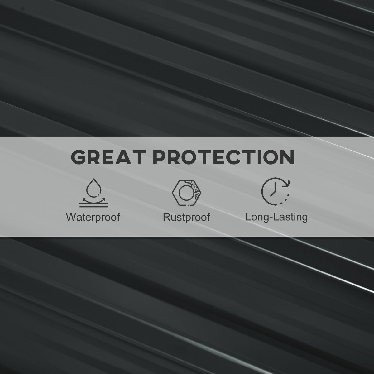 Dark gray corrugated steel roof panel with waterproof and rustproof claims