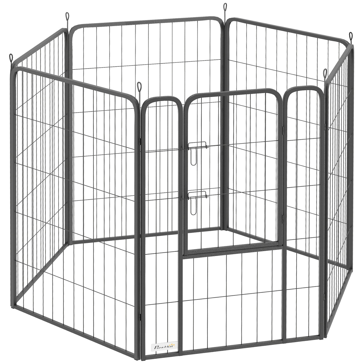 Photo of PawHut Six-Panel Dog Playpen with Door, for Large Dogs, Indoors, Outdoors, 100cm Tall, Black in Black colour on a white background