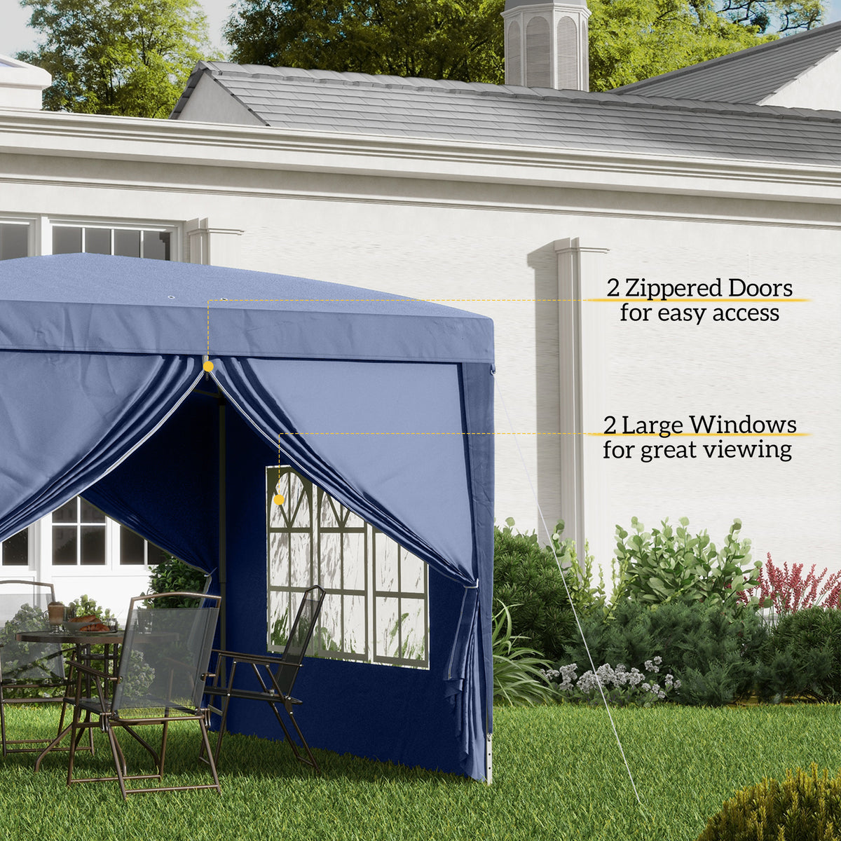 Outsunny 3x3(m) Pop-Up Gazebo, with Curtain Walls and Windows, Blue