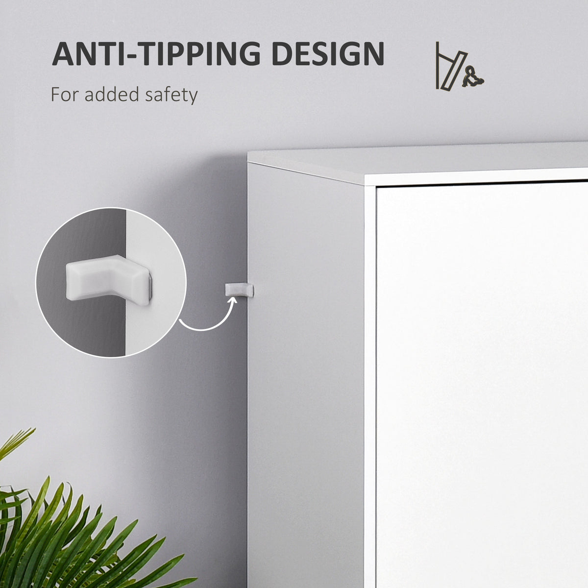 Wardrobe corner with a wall-mounted anti-tip bracket.