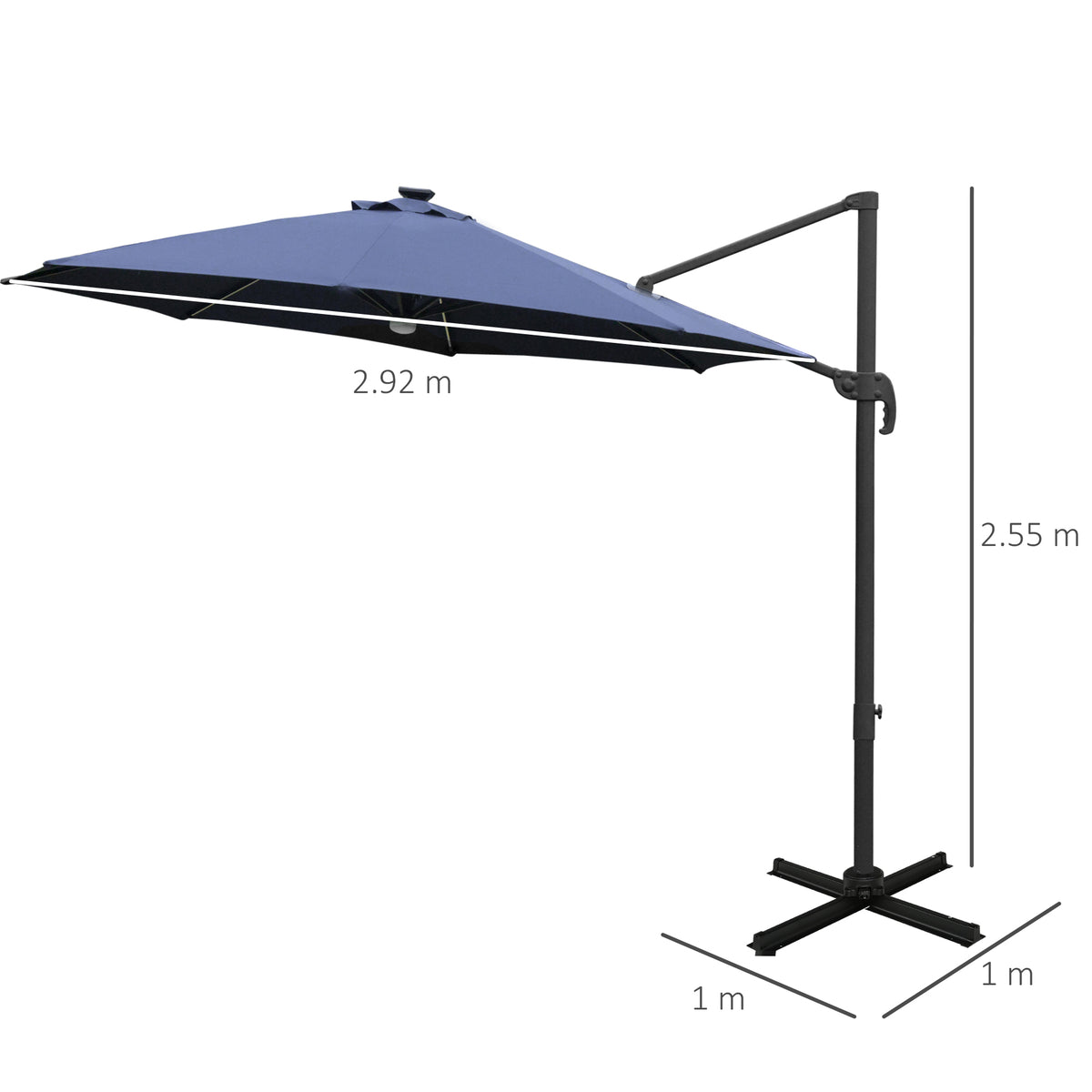Outsunny blue cantilever umbrella with 2.92 m canopy and 1 m cross base