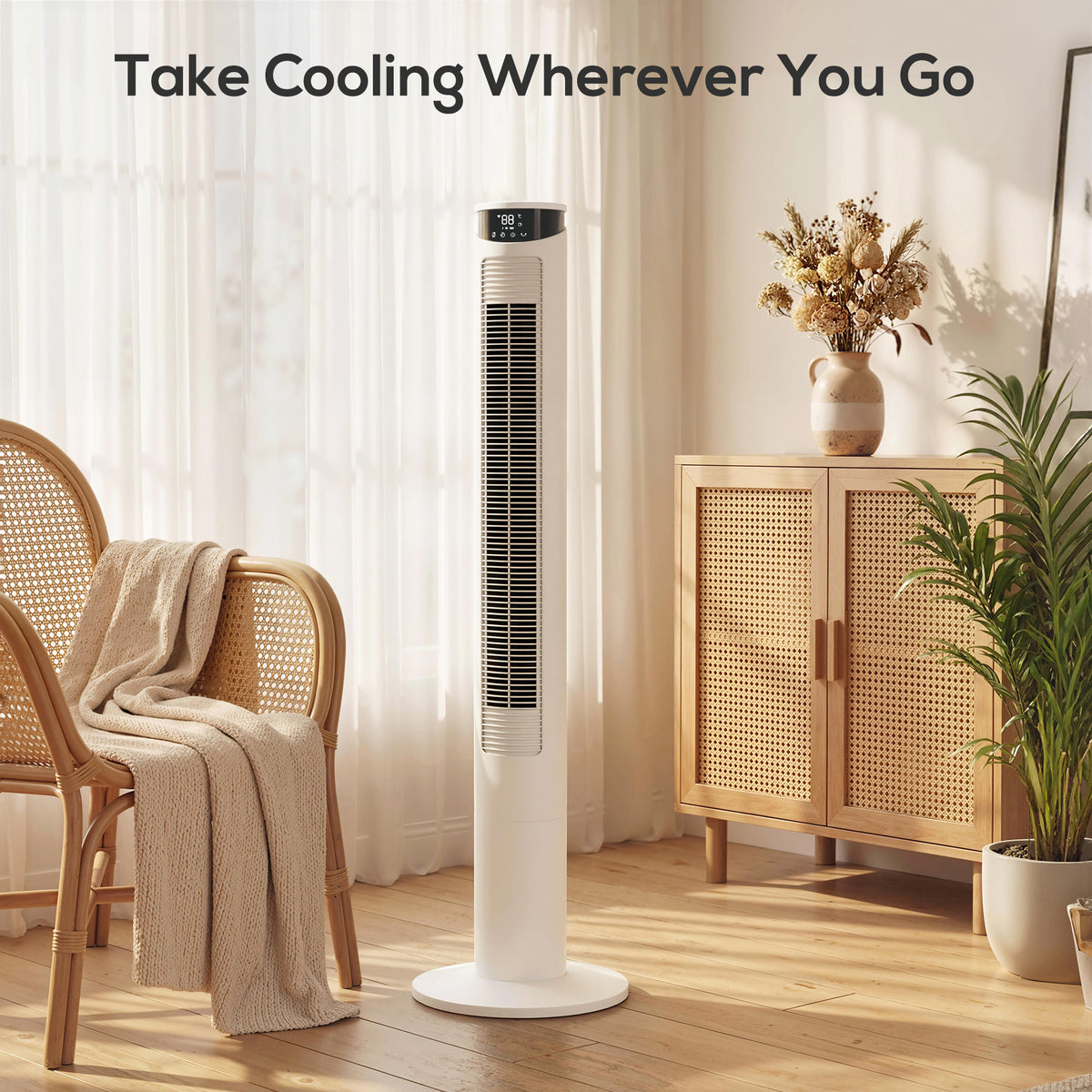 HOMCOM Tower Fan with WiFi Control Standing Floor Fan with Remote Control 116 cm White