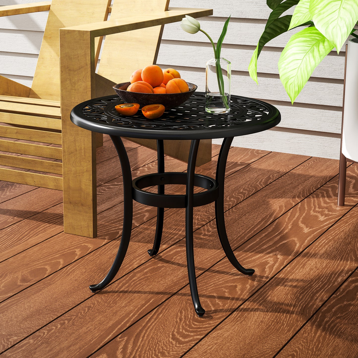 Outsunny Outdoor Garden Table, Cast Aluminium Patio End Table with Anti-slip Foot Pads for Garden, Patio, Balcony, 60 x 60 cm, Black