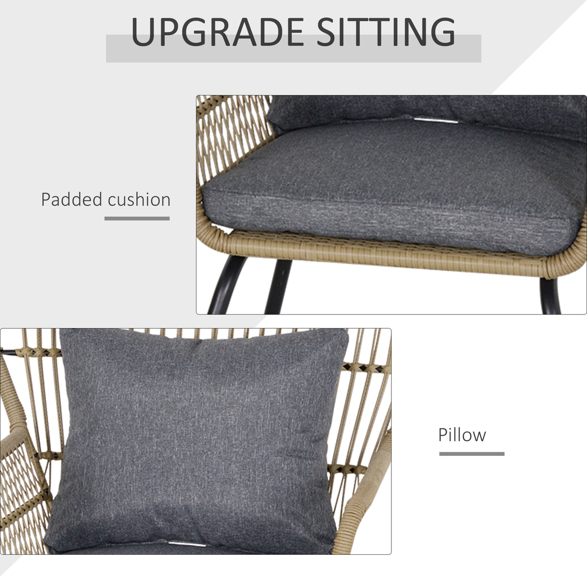 Outsunny 3 Pieces Rattan Bistro Set, Wicker Garden Furniture Set with Cushions, Glass Top Coffee Table and Chairs for Outdoor, Small Garden, Patio, Brown
