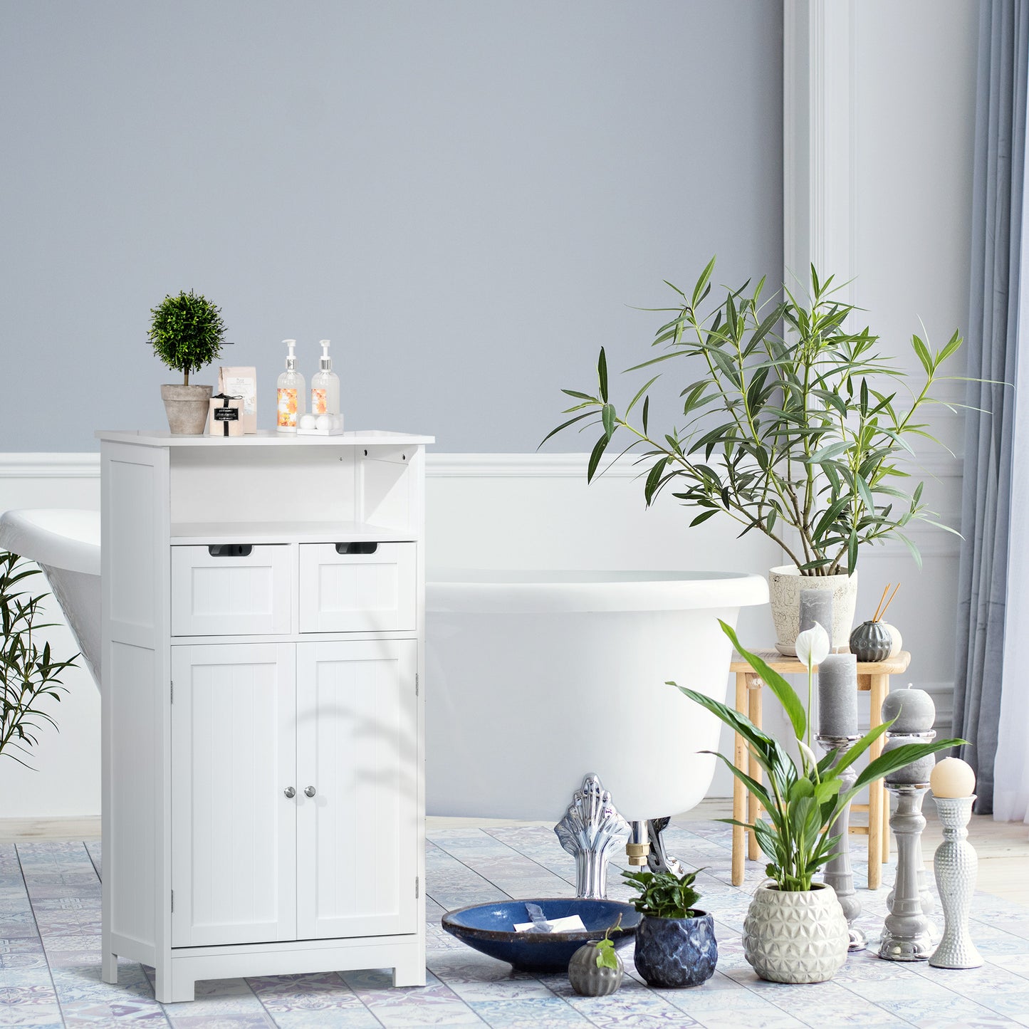 kleankin Bathroom Cabinet, Free Standing Bathroom Storage Cabinet with 2 Drawers and Adjustable Shelf, Small Bathroom Storage Unit, White