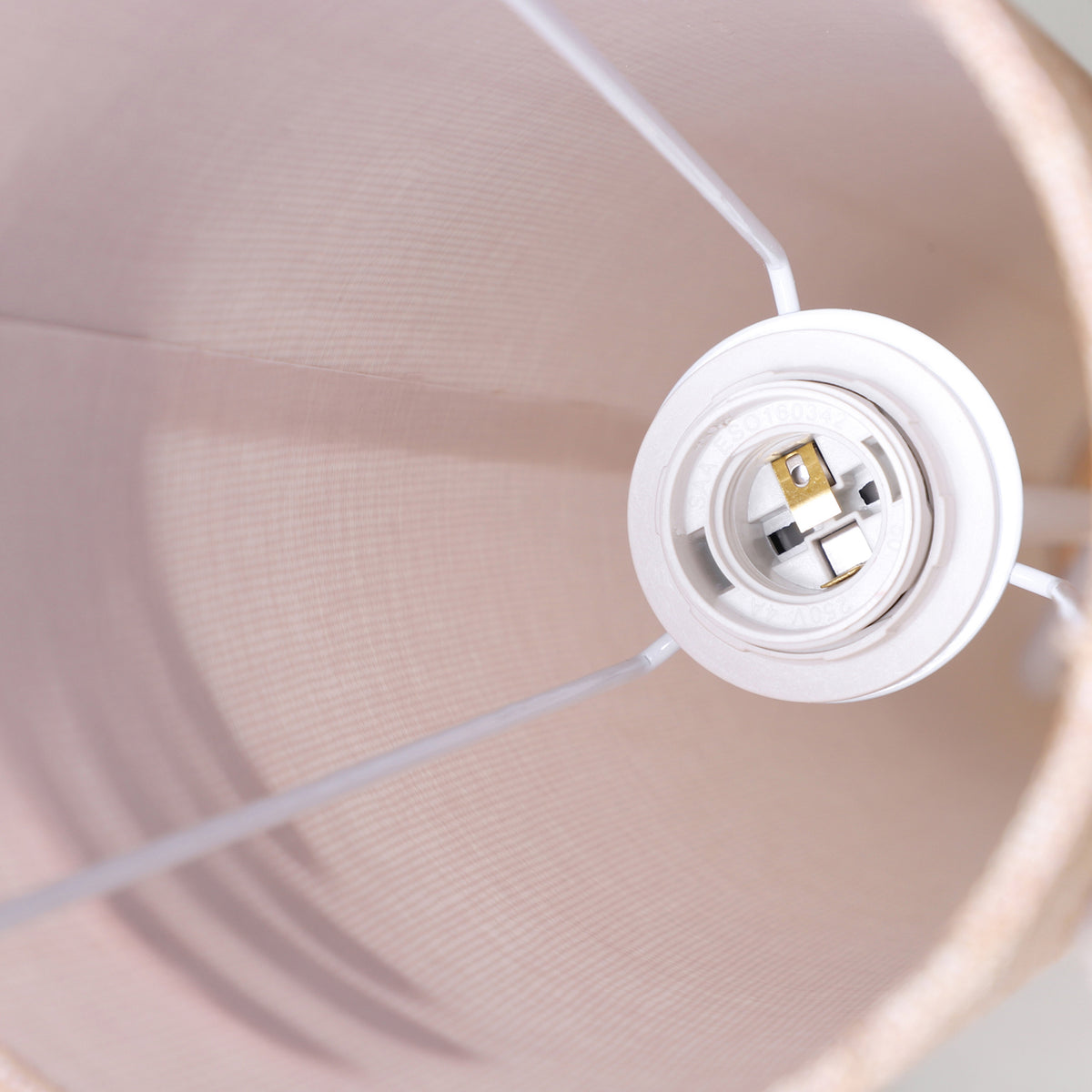 HOMCOM floor lamp socket and support rods visible inside its linen shade.