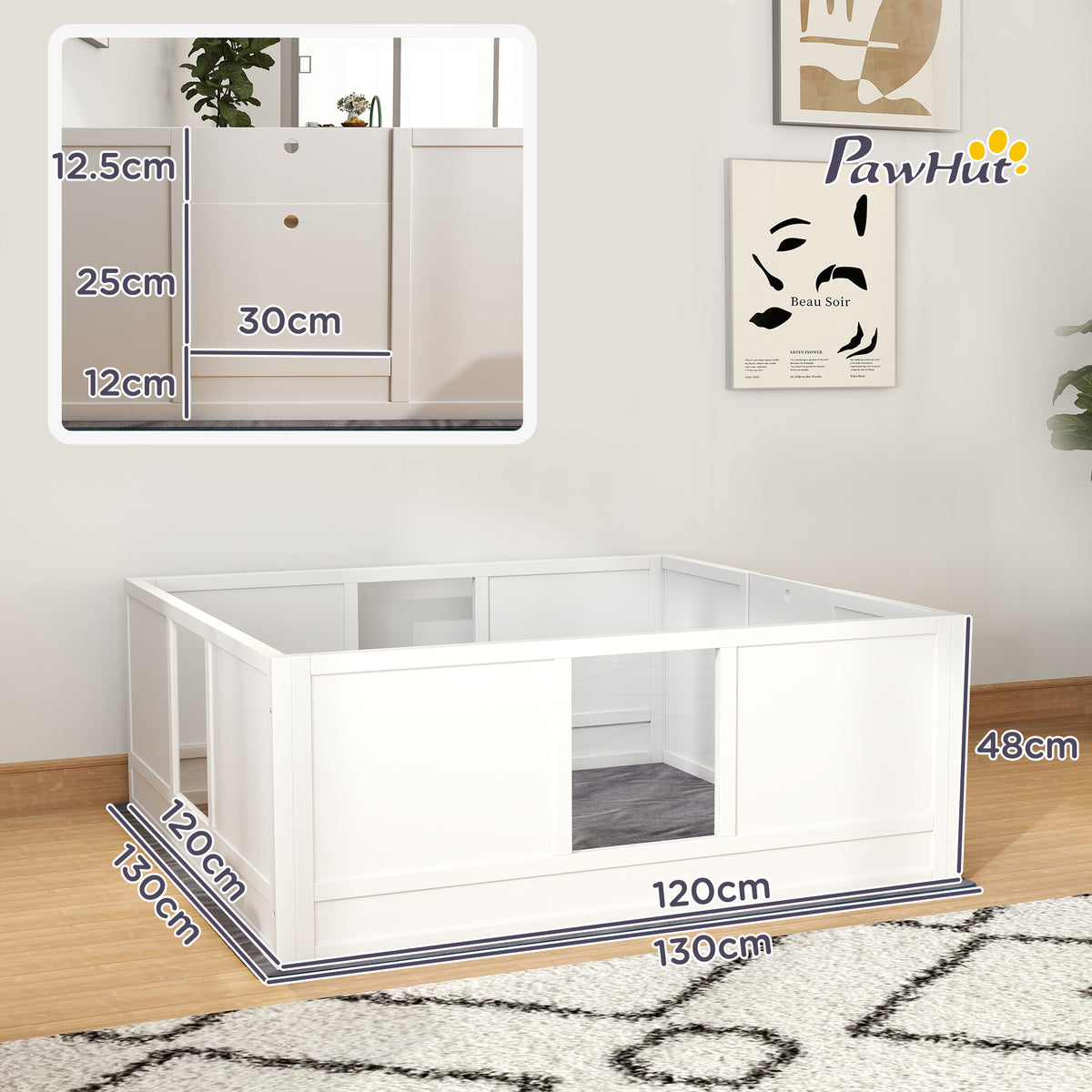 PawHut whelping box with adjustable entrance and size dimensions
