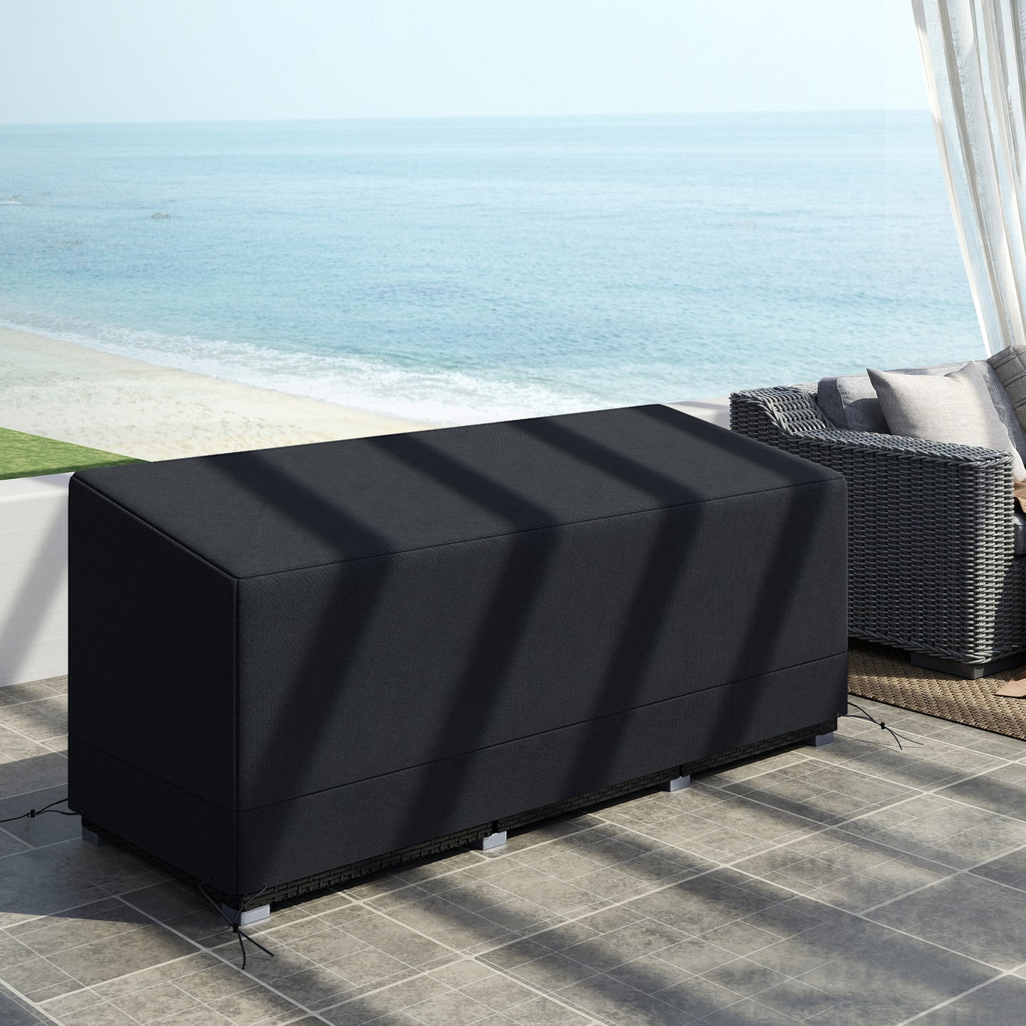 Outsunny Rectangular Patio Garden Furniture Cover Waterproof for 3 Seater Sofa Bistro Set, UV Resistant Protection 600D Oxford Fabric Rattan Lounge Clean Cover, 190 x 72 x 76cm, Black